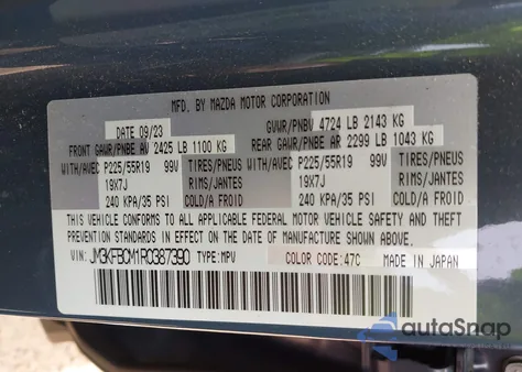 2024 Mazda Cx-5 2.5 S Carbon Edition z USA, uszkodzony, nr VIN JM3KFBCM1R0387390